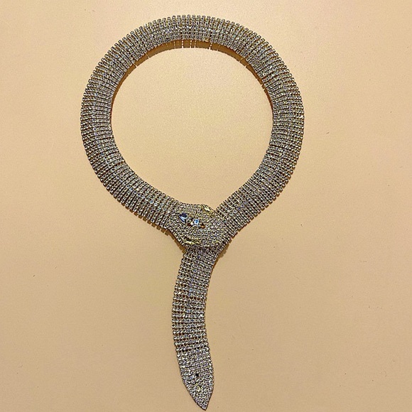 Gold Snake Crystal Choker Rhinestone Necklace - Picture 8 of 10